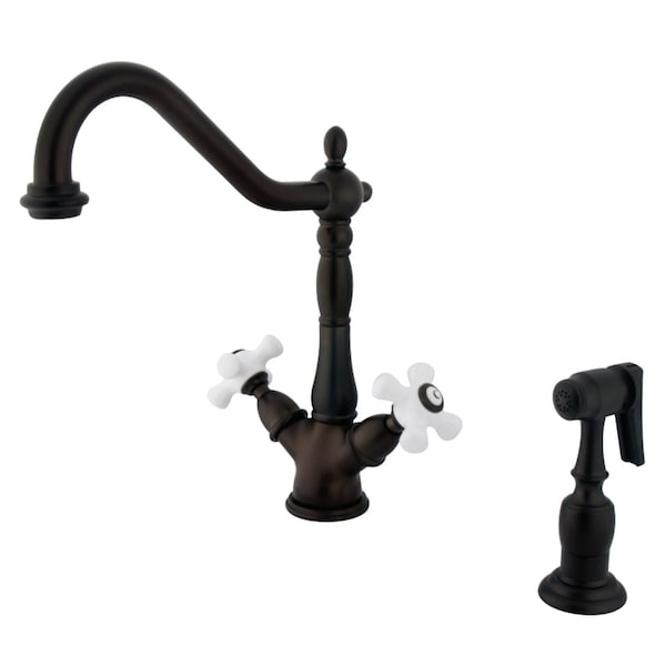 KS1235PXBS 2-Handle Kitchen Faucet W/Brass Sprayer & 8" Plate, Bronze